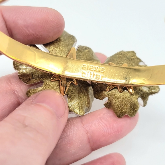 Alexis Bittar Pink Lucite Gardenia Flower + Swarovski Crystal Gold Cuff Bracelet - Picture 12 of 13